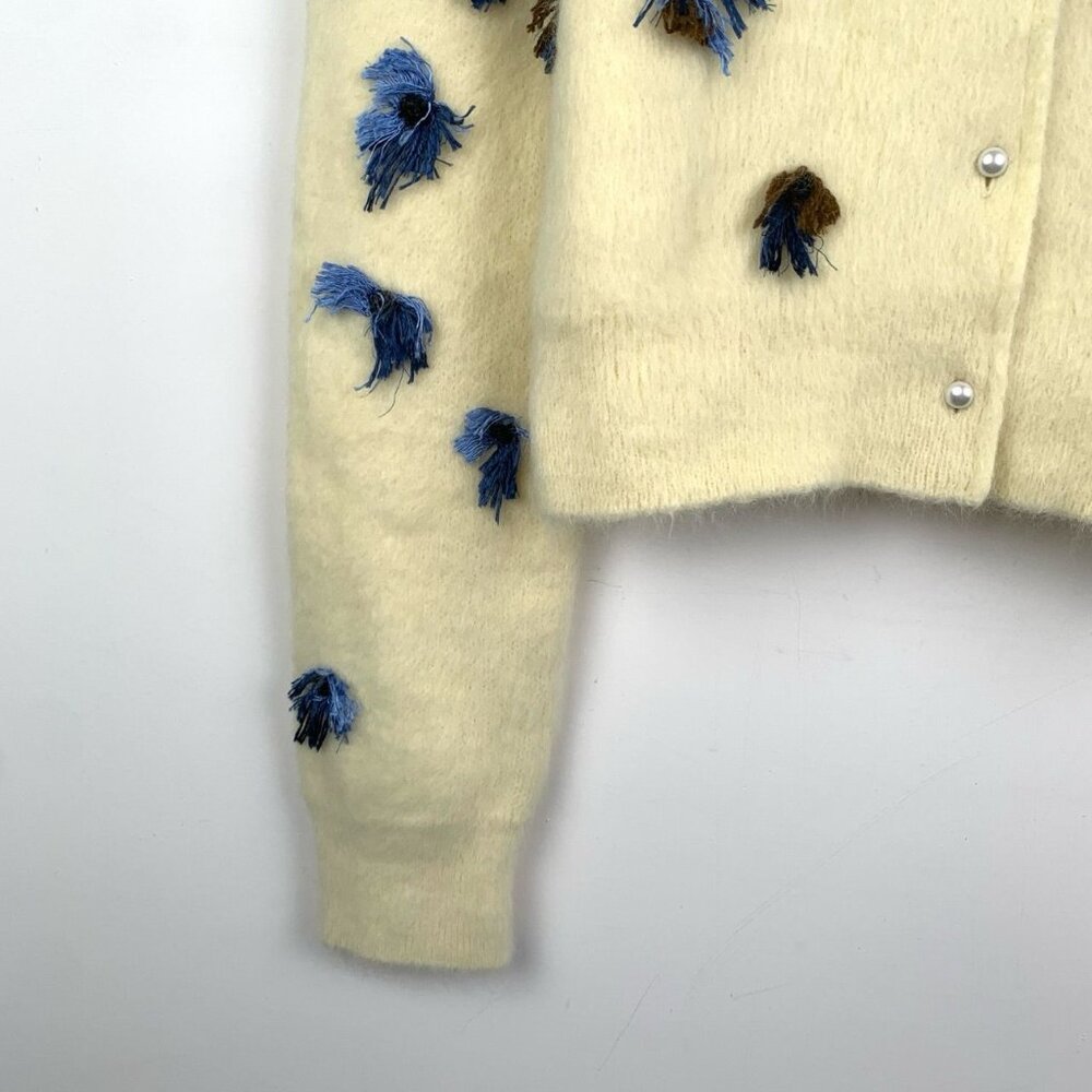 Maison Margiela Womens Cream Angora Blend Cardigan With Blue & Brown Embellished - Picture 4 of 9